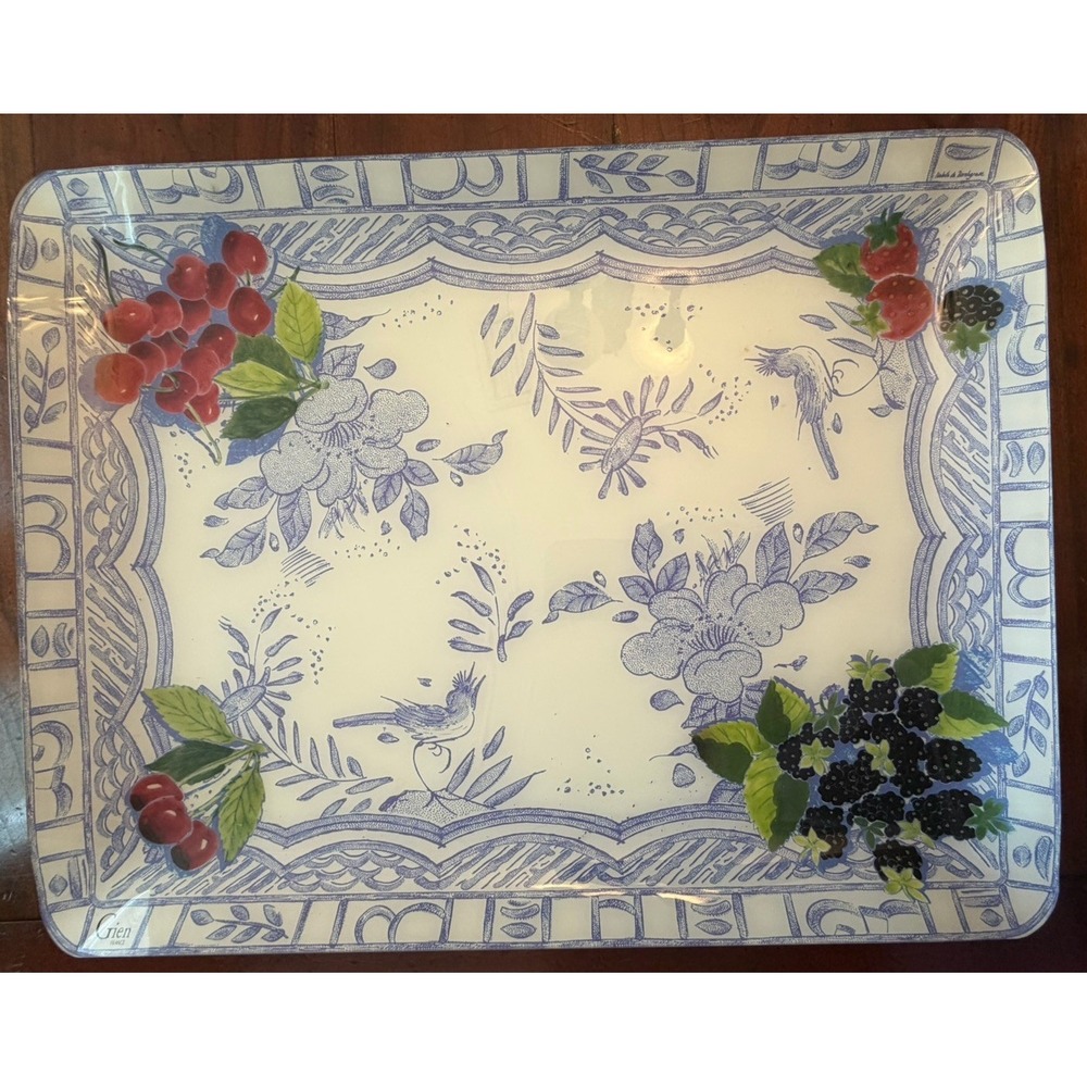 Vtg Gien France Oiseau Bleu Fruits Tray Isabelle de Borchgrave Melamine 20x14